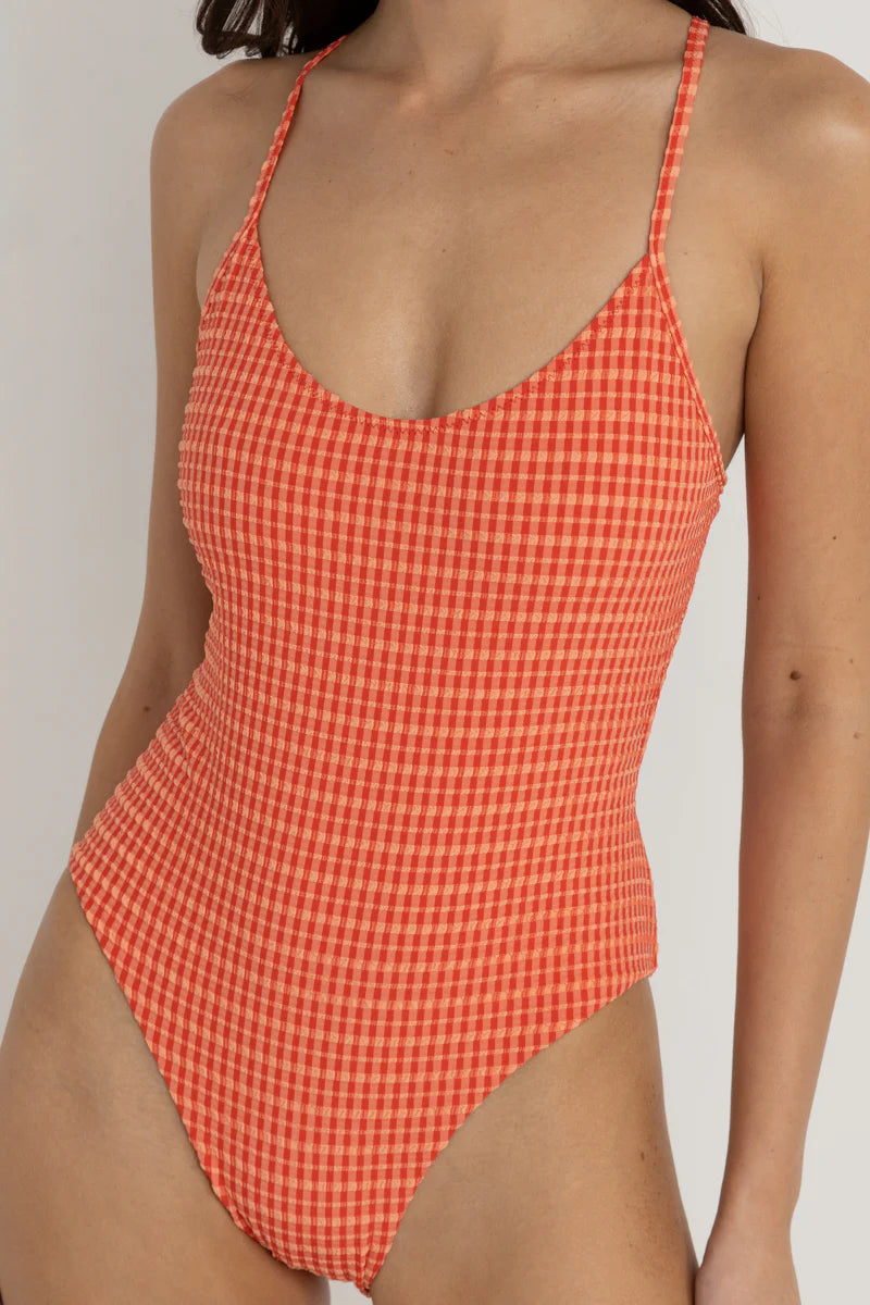 Lola Check Cross Back One Piece Red