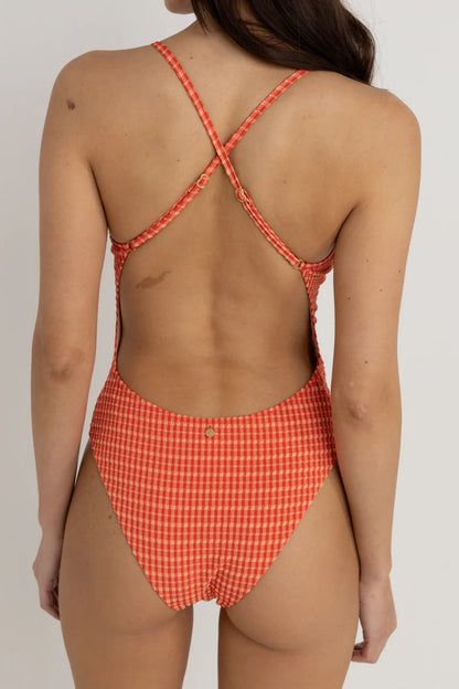 Lola Check Cross Back One Piece Red