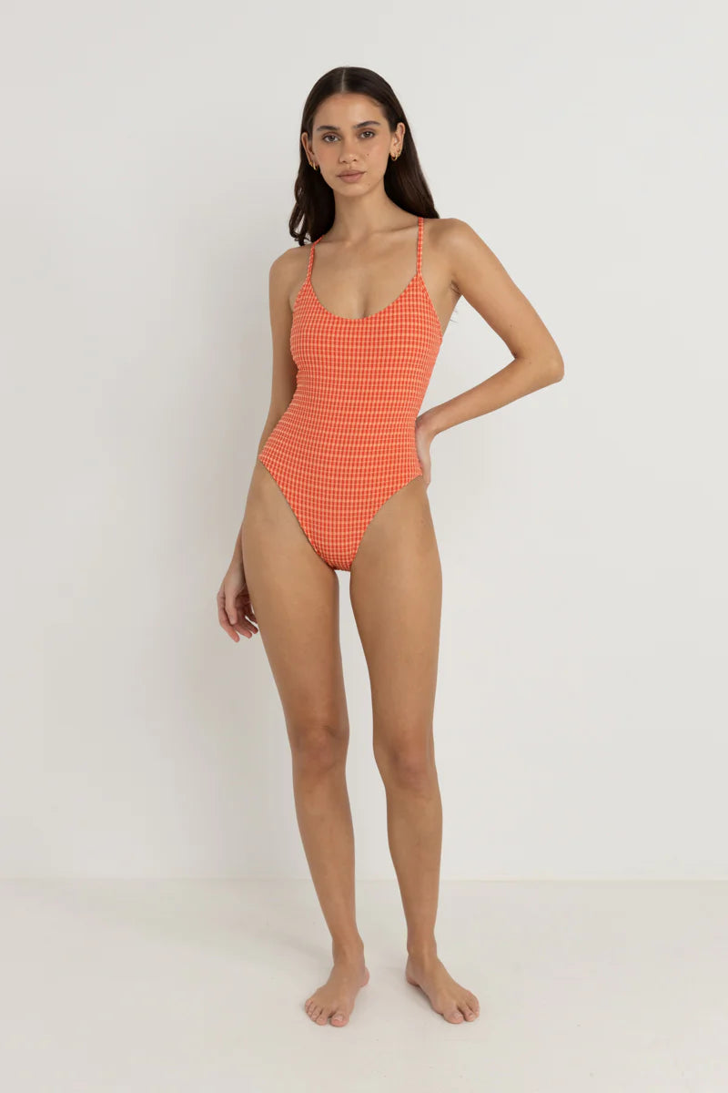 Lola Check Cross Back One Piece Red