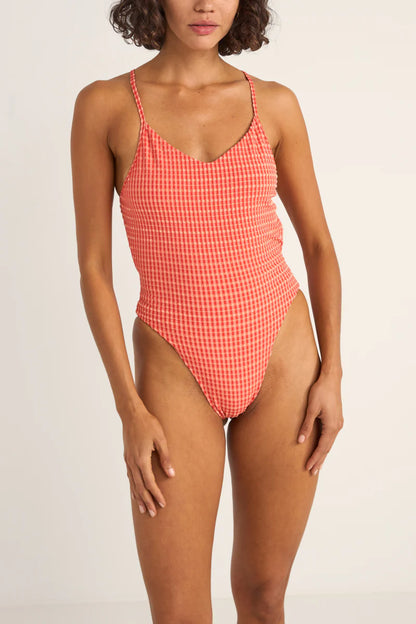 Lola Check Cross Back One Piece Red